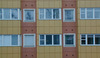 Skärholmen, Getholmen 2, Ekholmsv 30-40.

Del av fasad med burspråk klädda med kasetter av gul plåt.