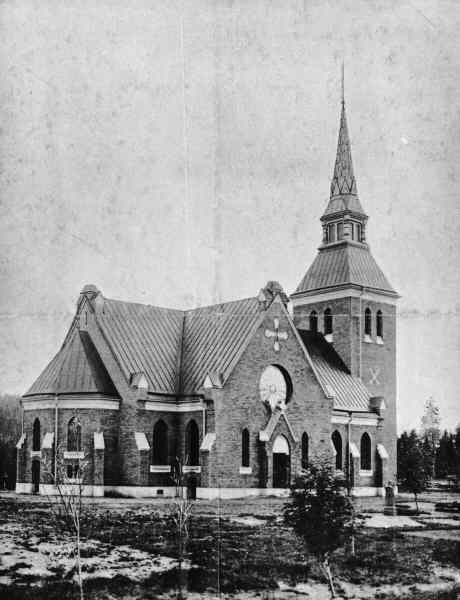 Stuguns nya kyrka från nordöst (Ur tryck till Stuguns nya kyrkas invigning 1896)