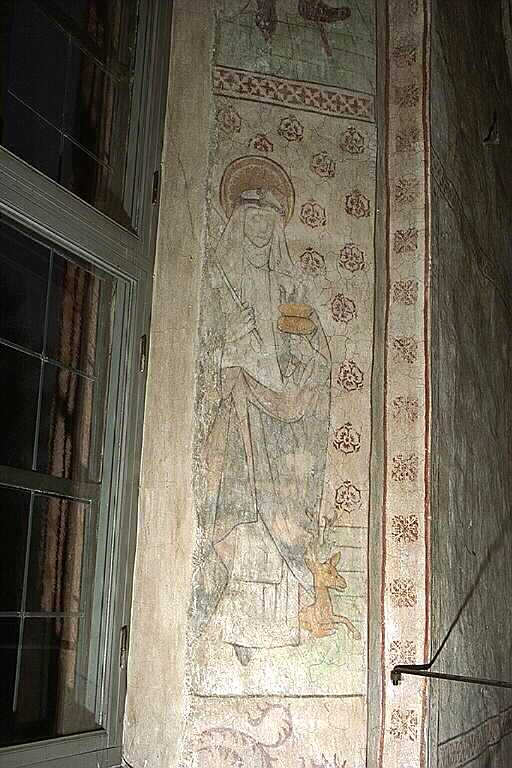 Nederluleå kyrka, kalkmålning, korfönstret, Katarina av Vadstena.