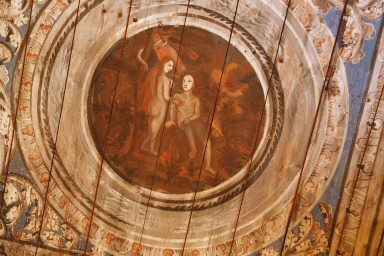 Takmålning av Johan Liedholm i Mölltorps kyrka, föreställande Syndafallet. Neg.nr. 03/231:16. JPG.