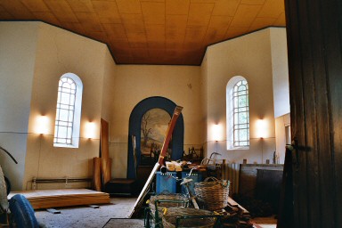 Interiör av Östra kyrkogårdens kapell i Tidaholm. Neg.nr. 04/303:12. JPG.