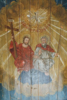 Takmålning av Detleff Ross i Norra Hestra kyrkas kor med motiv av Treenigheten. Neg.nr. B963_046:20. JPG.