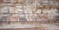 Detaljbild av målning. 
Handhyvlade bräder bemålade med bibliska motiv, som ursprungligen ingick i det tunnvalv som slogs över kyrkorummet 1653. Vid stor upprustning 2004 blev de tillfälligt upplagda i vapenhuset.

Digitalfoto Rolf Hammarskiöld