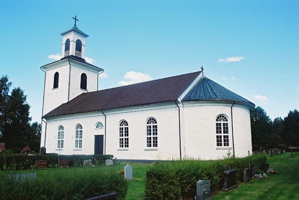 Nittorps kyrka med omgivande begravningsplats sedd från SÖ.