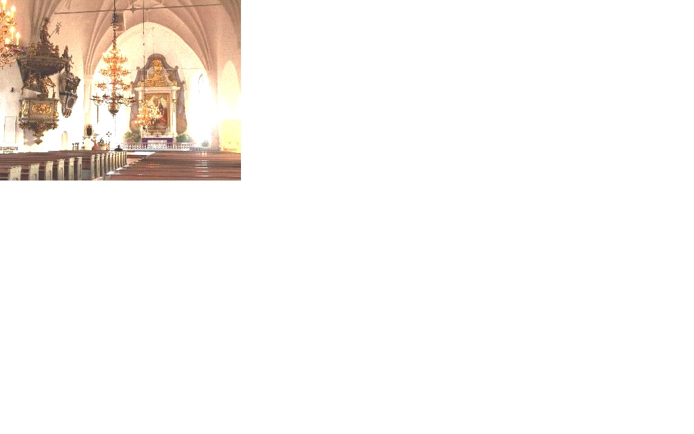 Hedemora kyrka, interiör bild av kyrkorummet sett mot koret i öster.