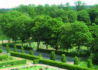 Den lilla 1920-talskyrkogården har en trädkrans bestående av lönnar.
Fotografiet är taget från kyrkans torn.