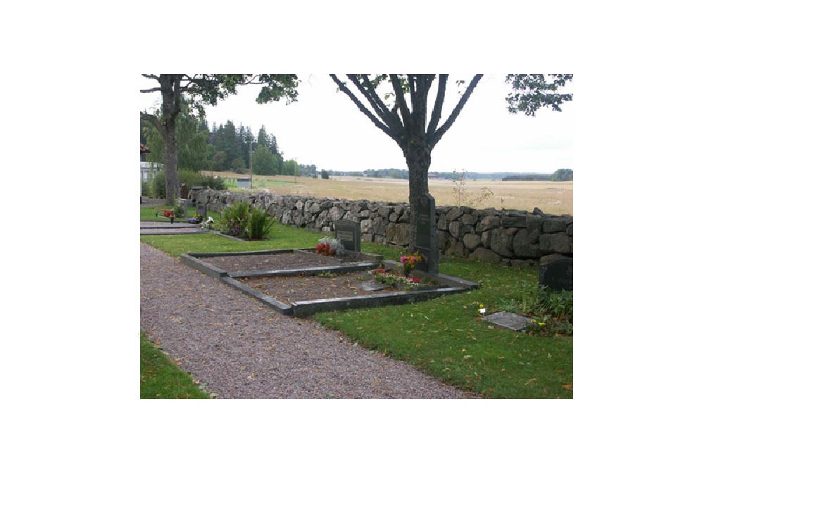 Kyrkogårdens norra sida avgränsad av lindar och gråstensmur.