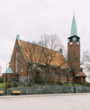 Hjorthagens kyrka, exteriör från nordväst. 
