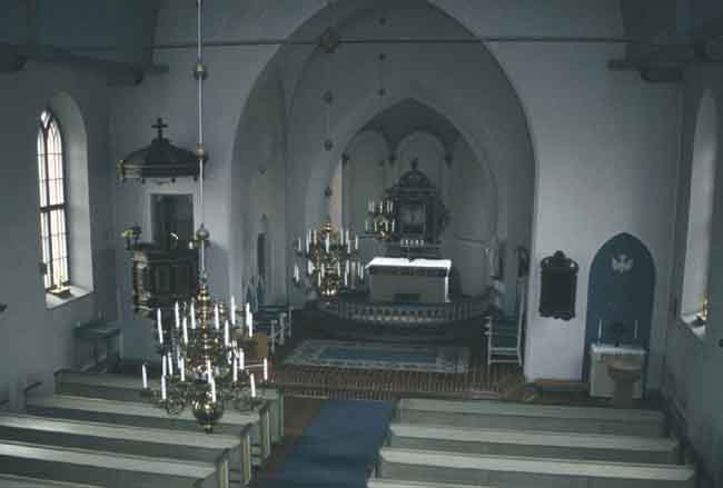 Ny kyrka, interiören, vy mot koret i öster.