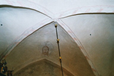 Lindärva kyrka, senmedeltida takmålning i långhuset.  Neg.nr 03/175:01.