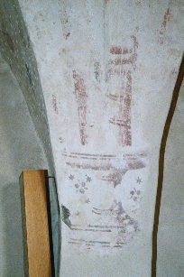Kållands-Åsaka kyrka, fragment av målad 1400-talsdekor i långhuset. Neg.nr 03/139:05.jpg