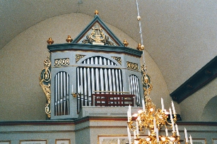 Gösslunda kyrka, orgelfasad. Neg.nr 03/115:17