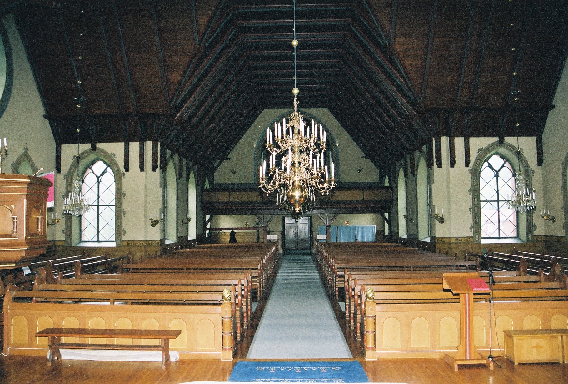 Stuguns nya kyrka, interiör, kyrkorummet mot väster.