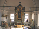 Häggdångers kyrka, interiör, kyrkorummet, vy mot koret från läktaren. 