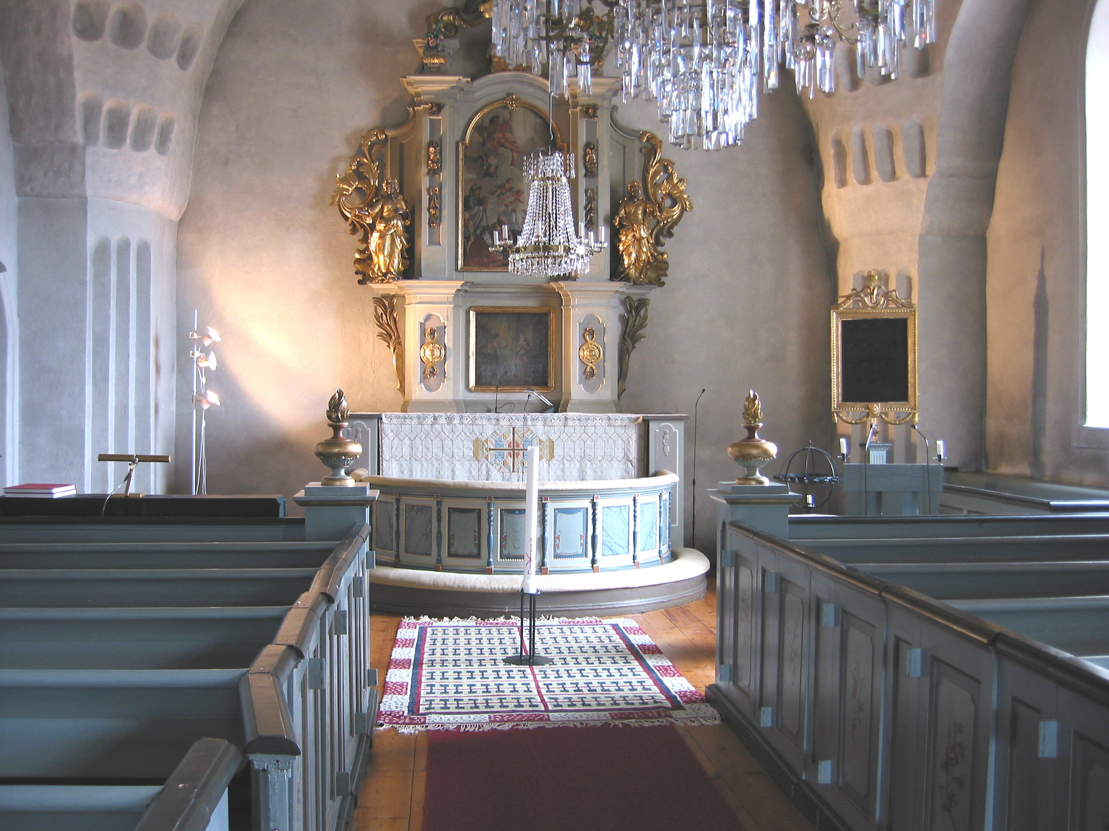 Sånga kyrka, interiör, kyrkorummet, vy mot koret.