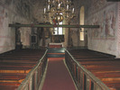 Alnö gamla kyrka, interiör, vy mot koret från mittgången. 