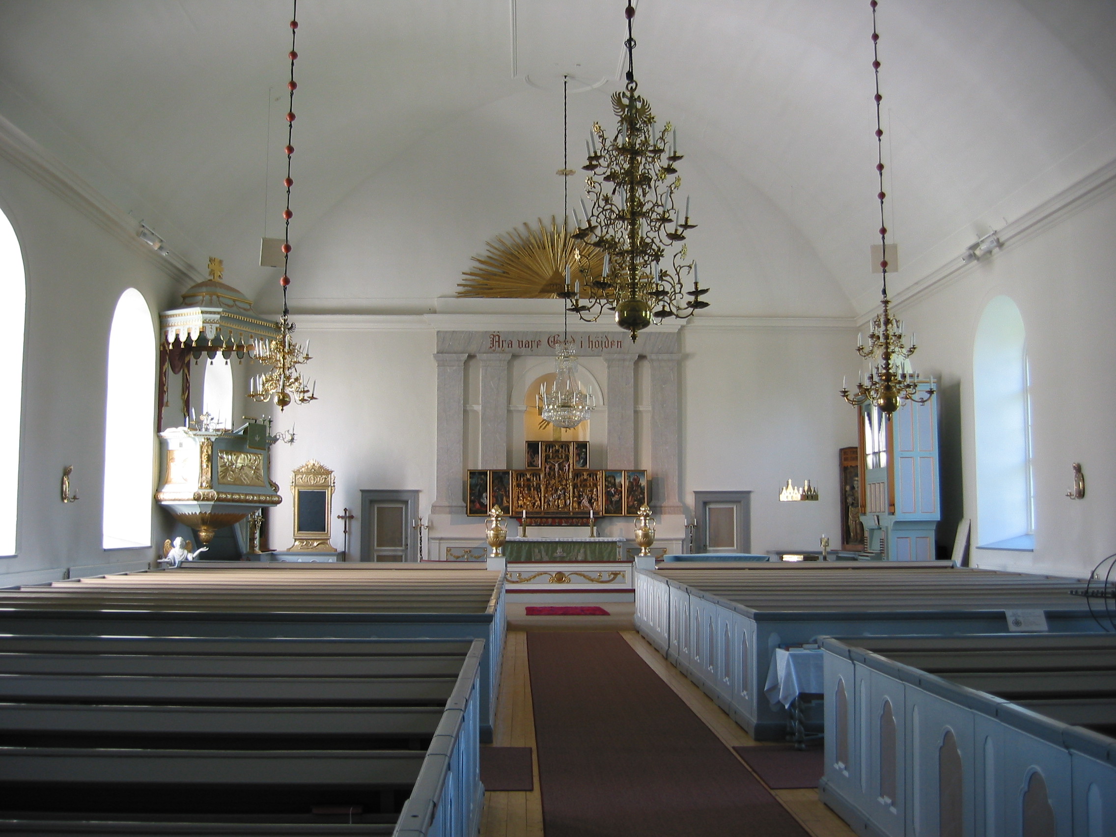 Nordingrå kyrka, interiör, kyrkorummet, vy mot koret.
