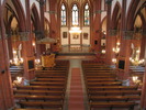 Gustaf Adolfs kyrka, interiör, vy mot koret från orgelläktaren.
