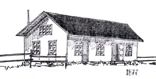 Teckning av det ursprungliga missionshuset