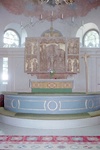 Näs kyrka interiör altaruppsats och altarskrank. Negnr 01/271:14a