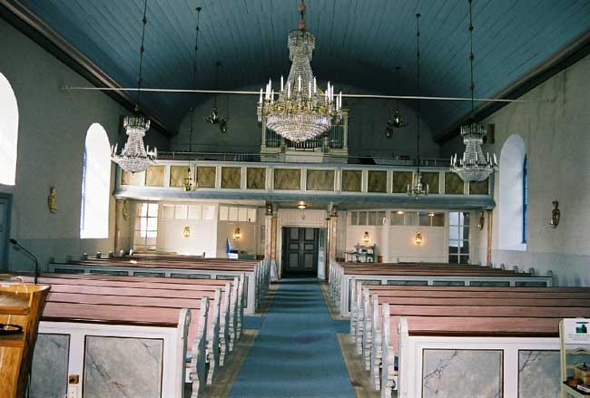 Västra Ämterviks kyrka, interiören, vy mot läktare i väster.