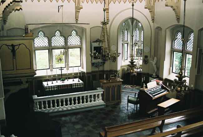 Österviks kapell, interiört, kyrkorummet med kor i söder.