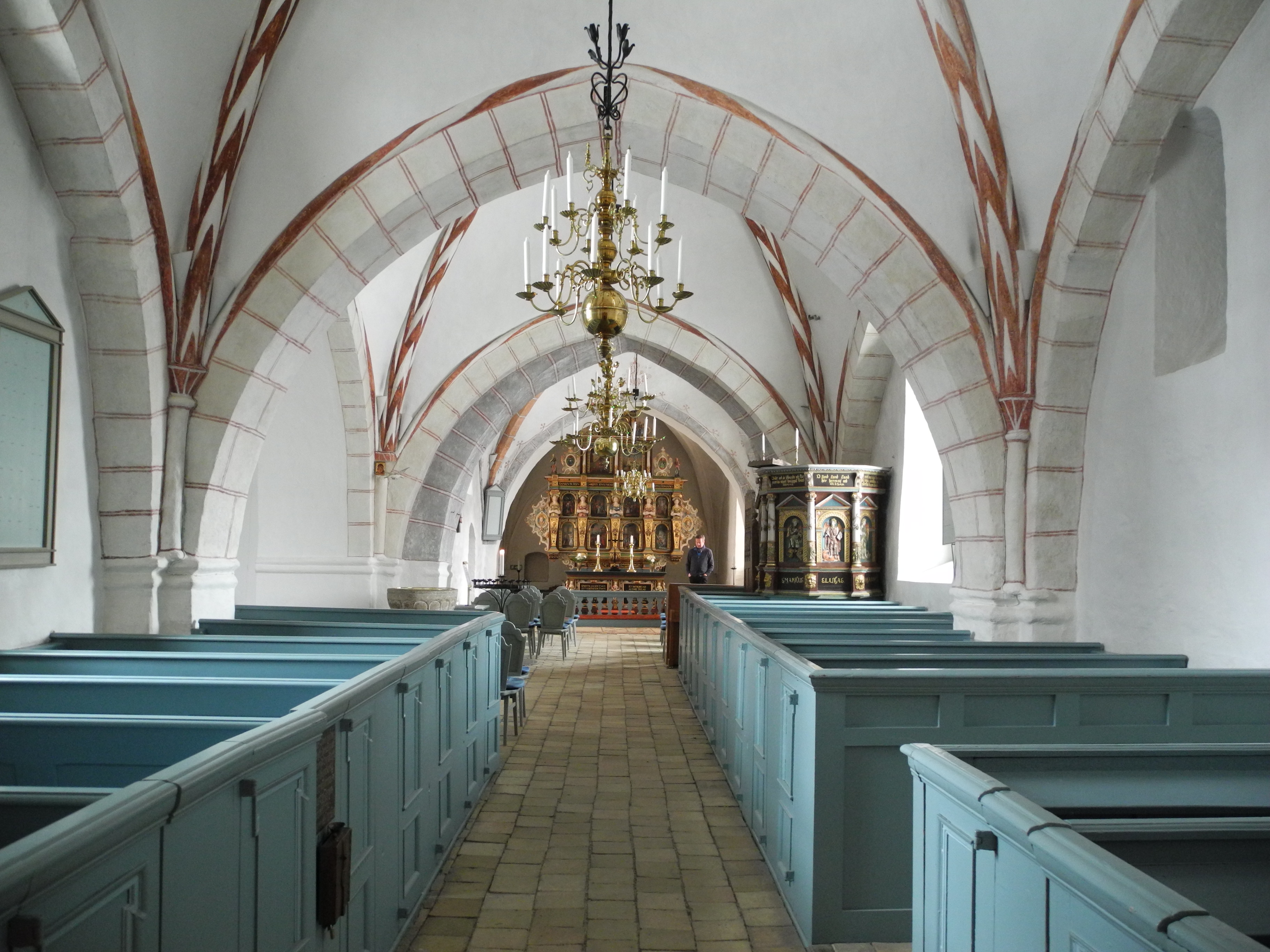 Burlövs kyrka, långhus och kor sett, från 