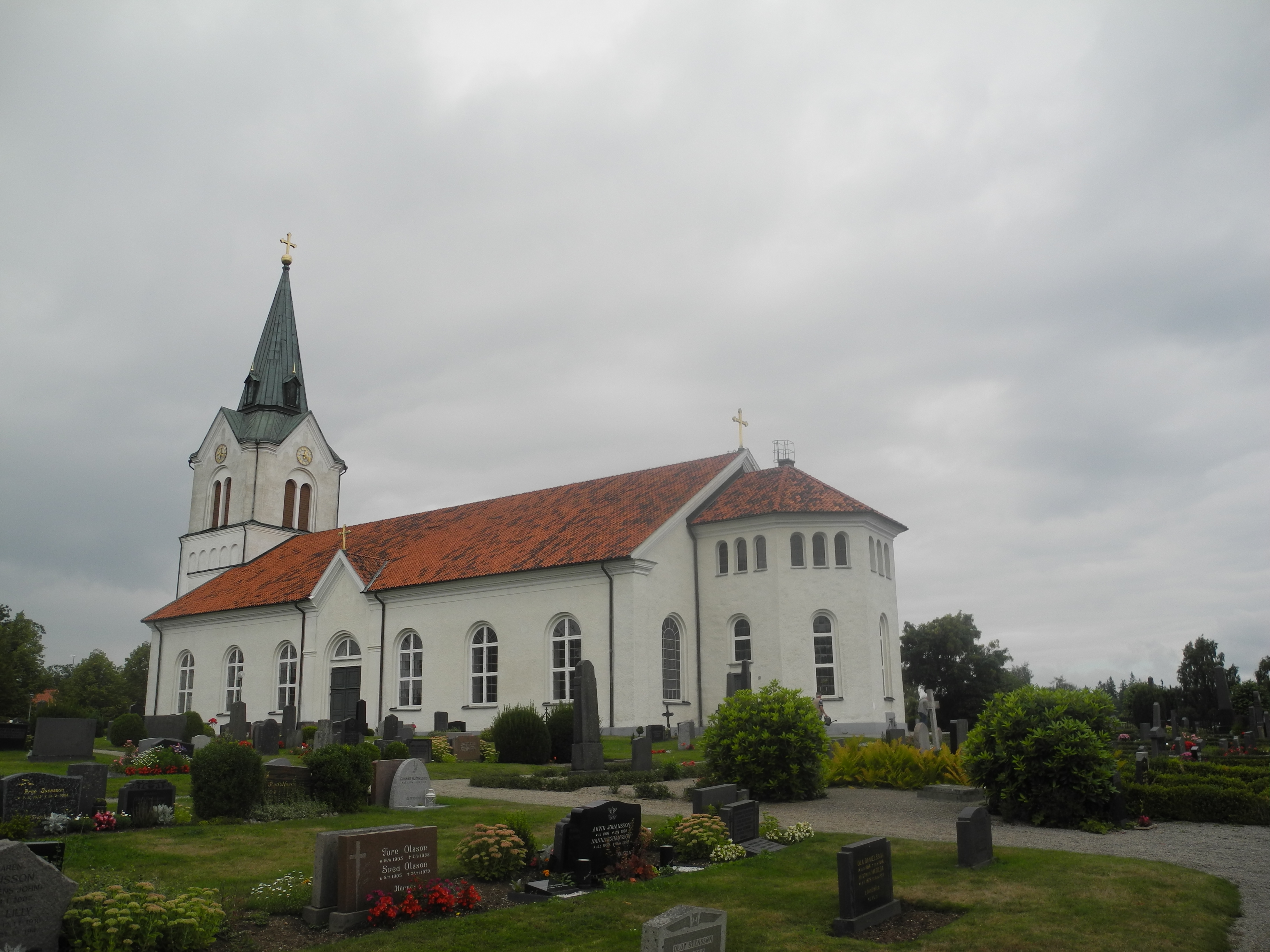 Kyrkhults kyrka och kyrkogård från sydost.