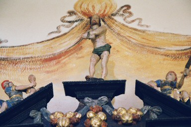 Detalj av altaruppsats från 1690 i Kyrkås kyrka. Neg.nr. 04/158:21. JPG.