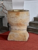 Den medeltida dopfunten i sandsten är kyrkans äldsta inventarium.