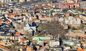 Flygbild över domkyrkan, Lundagård och Universitetsområdet, tagen från öster