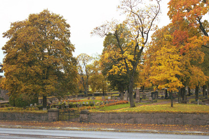 Äldsta och södra delen av kyrkogården. Foto från öster. 