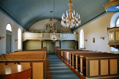 Interiör av Fänneslunda-Grovare kyrka från koret. Neg.nr. B963_009:19. JPG.