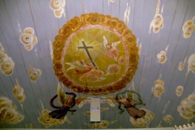 Takmålningar i Brämhults kyrka från 1925 av John Hedaeus i 1700-talsstil.