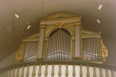 Läktaren med orgelfasad i Sventorps kyrka. 
Neg.nr 02/137:12.jpg