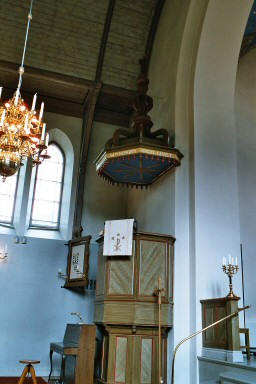 Predikstol i Södra Kedums kyrka. Neg.nr. 04/126:21. JPG.