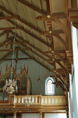 Detalj av öppen takstol i Vara kyrka. Neg.nr. 04/105:19. JPG.