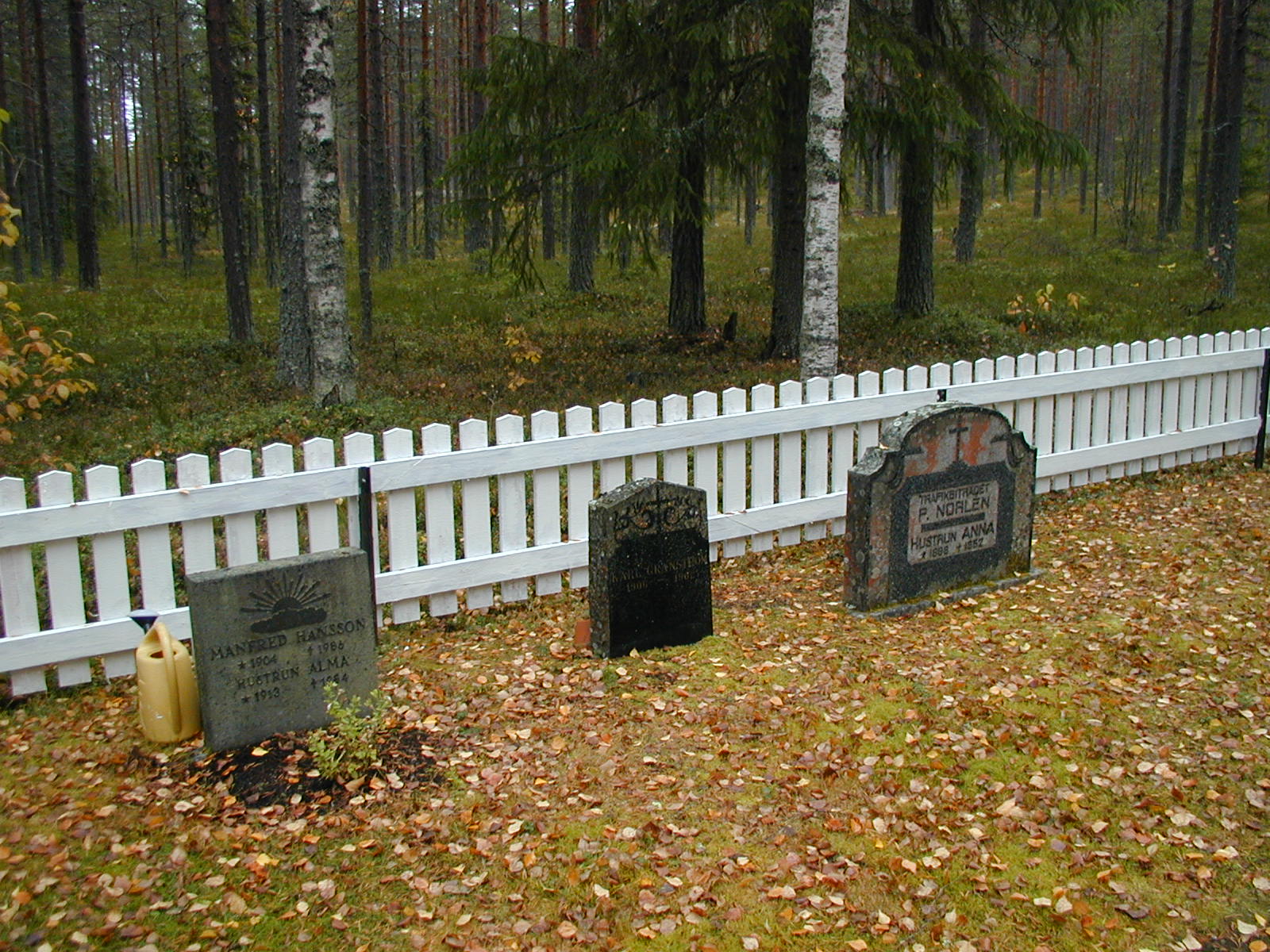 Tre gravvårdar på den östra delen av Älvho begravningsplats. 