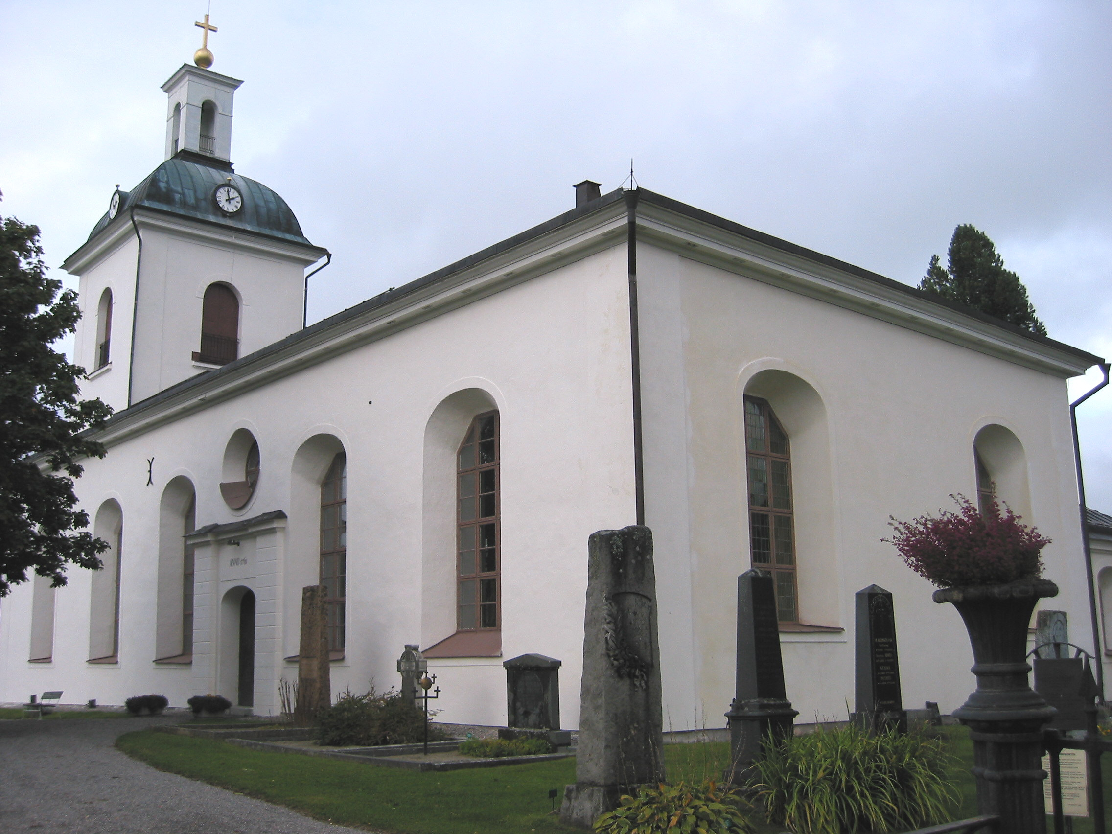 Indals kyrka, exteriör, södra samt östra fasaden. 