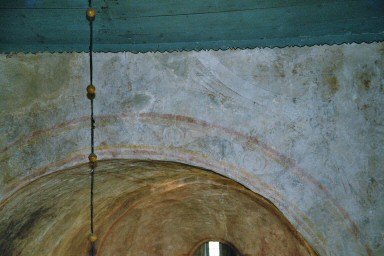 Eriksbergs gamla kyrka, romanskt måleri kring triumfbåge. Neg.nr. B961_024:05. JPG.